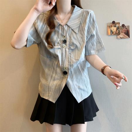 夏季短袖新款韩版胖mm显瘦衬衣女装上衣  服裝批發女裝批發服飾貨源