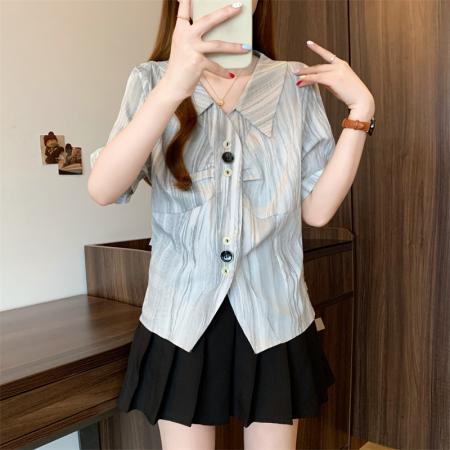 夏季短袖新款韩版胖mm显瘦衬衣女装上衣  服裝批發女裝批發服飾貨源