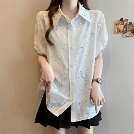 夏季新款胖妹妹宽松款短袖衬衣女装上衣  服裝批發女裝批發服飾貨源