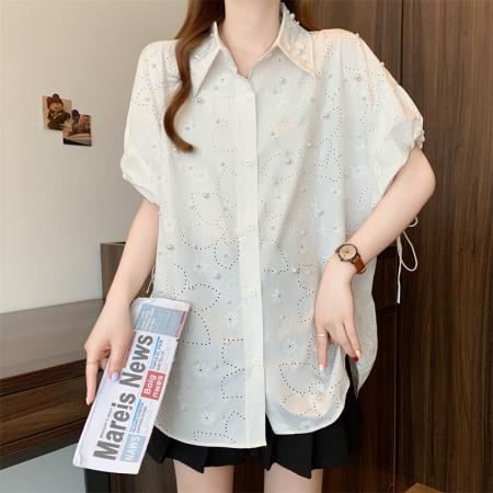 夏季新款胖妹妹宽松款短袖衬衣女装上衣  服裝批發女裝批發服飾貨源