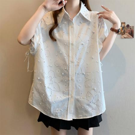 夏季新款胖妹妹宽松款短袖衬衣女装上衣  服裝批發女裝批發服飾貨源