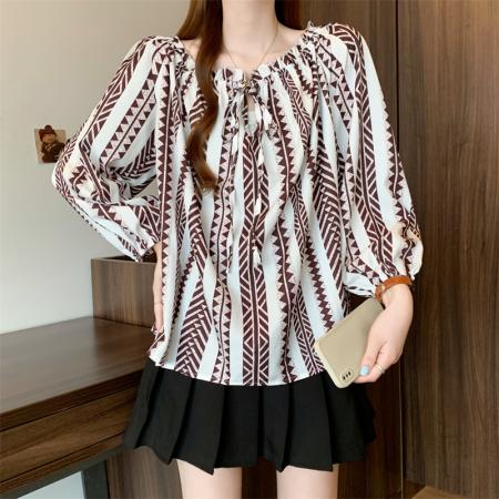 BY11538# 春季大码韩版宽松款娃娃衫衬衣九分袖套头款上衣女装  服裝批發女裝批發服飾貨源