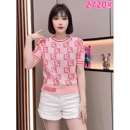 BY11544# 夏季时尚女装减龄蓝色短袖圆领T恤冰丝针织衫温柔气质上衣ins  服裝批發女裝批發服飾貨源