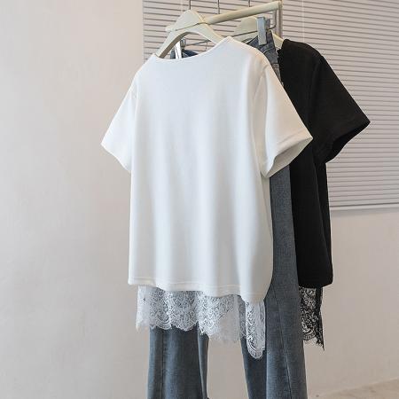 大码女装韩版新款高级潮流单抽绳设计蕾丝拼接通勤宽修身上衣  服裝批發女裝批發服飾貨源