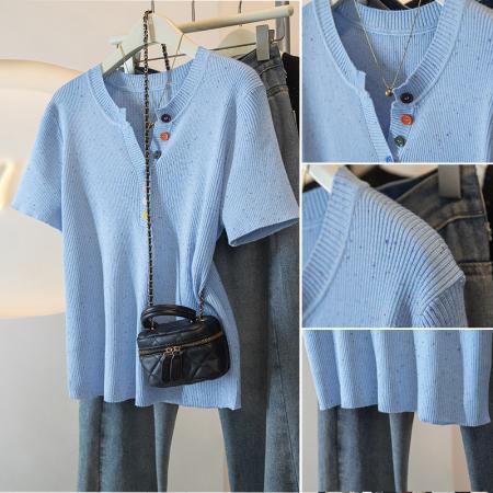 大码女装韩版新韩版高级潮流彩虹斜扣设计显瘦修身上衣  服裝批發女裝批發服飾貨源