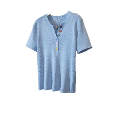 大码女装韩版新韩版高级潮流彩虹斜扣设计显瘦修身上衣  服裝批發女裝批發服飾貨源