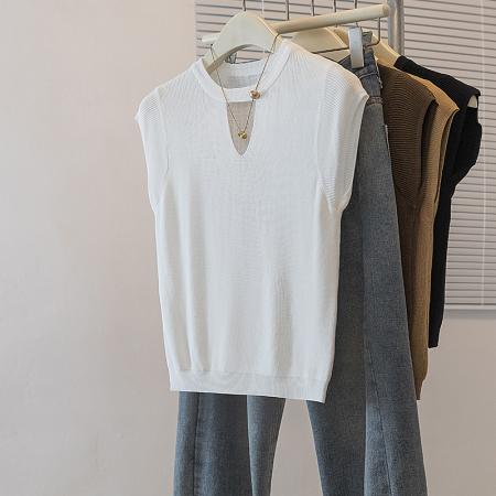 BY11549# 大码女装新款韩版高级感潮流心机领口设计感显瘦修身针织上衣  服裝批發女裝批發服飾貨源