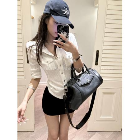 辣妹天菜针织短袖弹力工装衬衫女白色polo领百搭上衣  服裝批發女裝批發服飾貨源