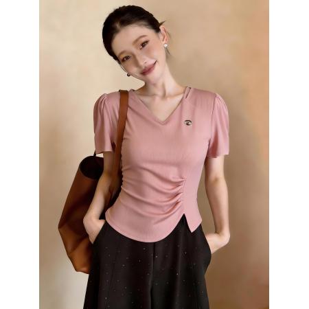 BY11565# 夏季新款时尚百搭洋气收腰显瘦设计感小众短袖T恤女上衣  服裝批發女裝批發服飾貨源