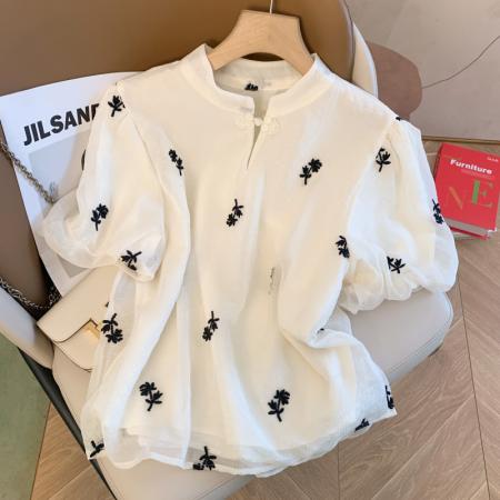 国风盘扣短袖衬衫女士夏季新款改良旗袍上衣遮肚子  服裝批發女裝批發服飾貨源