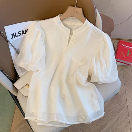 BY11582# 国风盘扣短袖衬衫女士夏季新款改良旗袍上衣遮肚子  服裝批發女裝批發服飾貨源