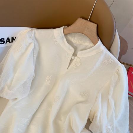 BY11582# 国风盘扣短袖衬衫女士夏季新款改良旗袍上衣遮肚子  服裝批發女裝批發服飾貨源