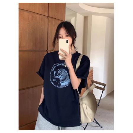 夏季新款ins风印花卡通圆领短袖T恤女韩系宽松半袖上衣服  服裝批發女裝批發服飾貨源