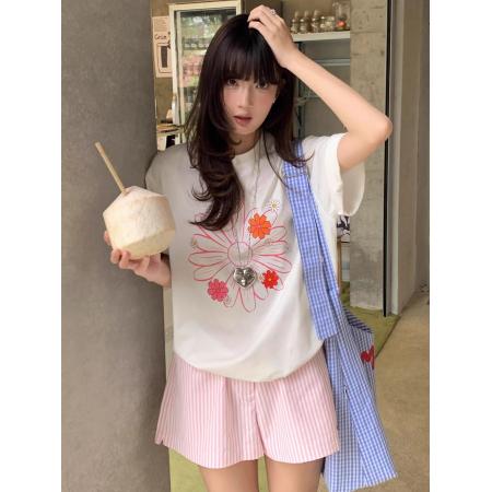 韩系甜美风小雏菊短袖T恤女装夏季百搭休闲温柔风纯棉上衣潮  服裝批發女裝批發服飾貨源