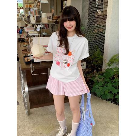 韩系甜美风小雏菊短袖T恤女装夏季百搭休闲温柔风纯棉上衣潮  服裝批發女裝批發服飾貨源