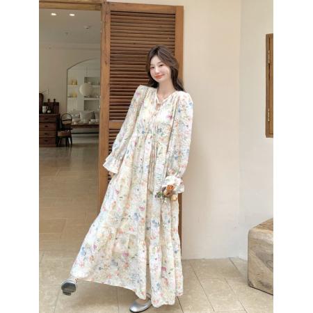 超仙温柔风浪漫法式别致多巴胺碎花长裙新款气质大摆型连衣裙女春  服裝批發女裝批發服飾貨源