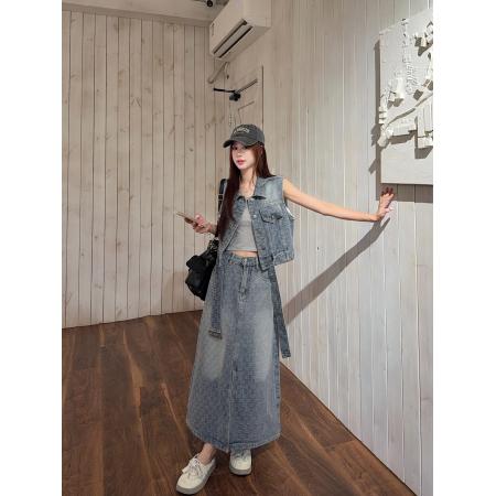 早春夏港风复古牛仔套装裙两件套  服裝批發女裝批發服飾貨源
