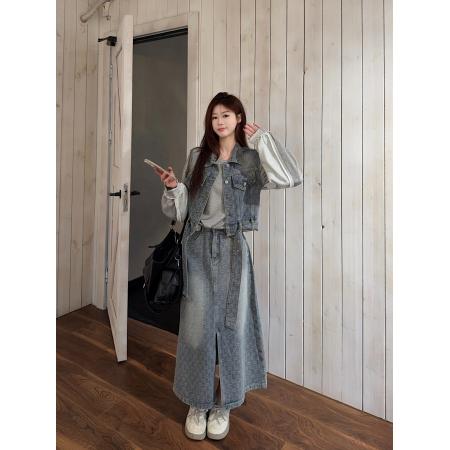 BY11598# 早春夏港风复古牛仔套装裙两件套  服裝批發女裝批發服飾貨源