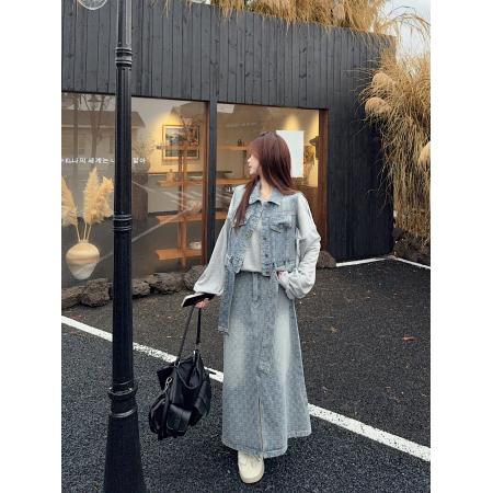 BY11598# 早春夏港风复古牛仔套装裙两件套  服裝批發女裝批發服飾貨源