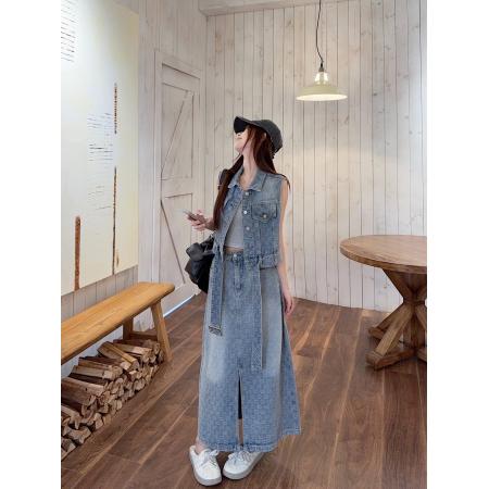 BY11598# 早春夏港风复古牛仔套装裙两件套  服裝批發女裝批發服飾貨源