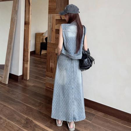 BY11598# 早春夏港风复古牛仔套装裙两件套  服裝批發女裝批發服飾貨源