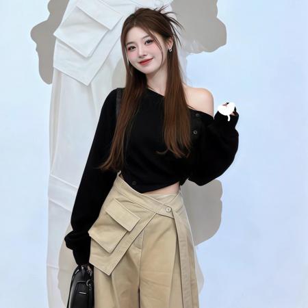 BY11603# 淡人高知穿搭一整套超火减龄早春黑色斜肩上衣女裤子套装夏季  服裝批發女裝批發服飾貨源