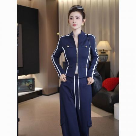 运动服套装女春秋航海系时尚显瘦修身卫衣休闲款两件套阔腿裤  服裝批發女裝批發服飾貨源