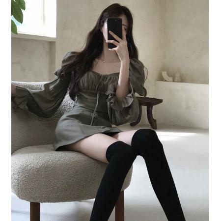 BY11617# 韩国chic方领上衣+半身裙套装  服裝批發女裝批發服飾貨源