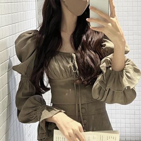 BY11617# 韩国chic方领上衣+半身裙套装  服裝批發女裝批發服飾貨源