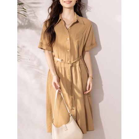 夏季简约衬衫连衣裙通勤风气质高级感收腰显瘦裙  服裝批發女裝批發服飾貨源