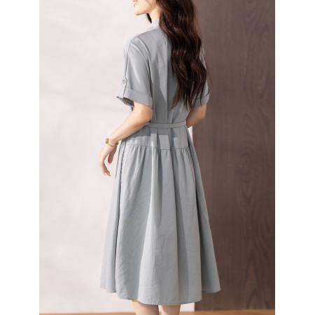 夏季简约衬衫连衣裙通勤风气质高级感收腰显瘦裙  服裝批發女裝批發服飾貨源