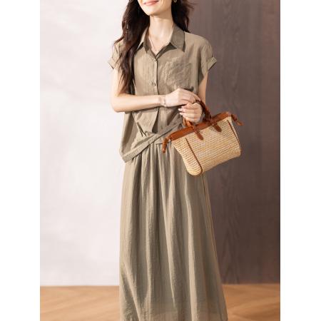 法式气质轻熟休闲套装女夏新款不规则衬衫  服裝批發女裝批發服飾貨源