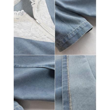 宽松短袖连帽浅色牛仔裙子夏季新款连衣裙女  服裝批發女裝批發服飾貨源