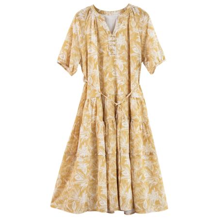 夏季新款黑色印花法式茶歇系中长连衣裙女  服裝批發女裝批發服飾貨源