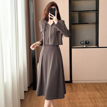 两件套时尚洋气修身显瘦大码女装胖mm胖妹妹长袖两穿连衣裙阔太太  服裝批發女裝批發服飾貨源