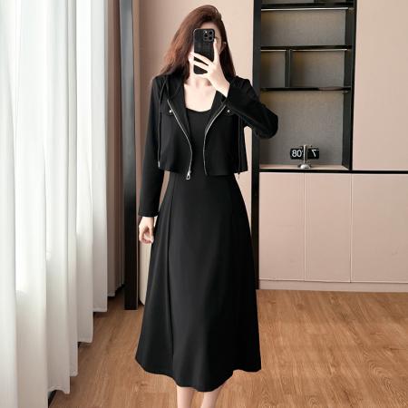 两件套时尚洋气修身显瘦大码女装胖mm胖妹妹长袖两穿连衣裙阔太太  服裝批發女裝批發服飾貨源