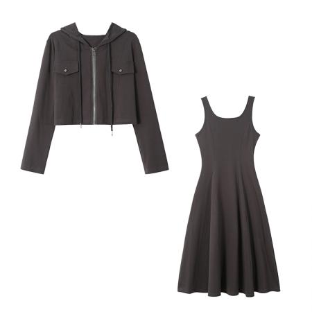 两件套时尚洋气修身显瘦大码女装胖mm胖妹妹长袖两穿连衣裙阔太太  服裝批發女裝批發服飾貨源