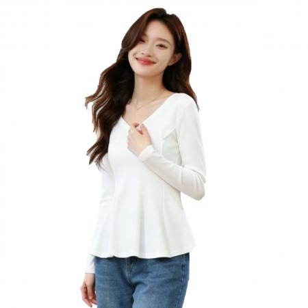 BY11625# 大码女装微胖mm休闲百搭收腰显瘦V领设计感T恤  服裝批發女裝批發服飾貨源