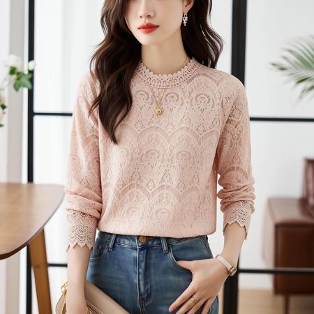 BY11632# 欧货蕾丝打底衫女春季装新款韩版内搭网纱上衣洋气  服裝批發女裝批發服飾貨源