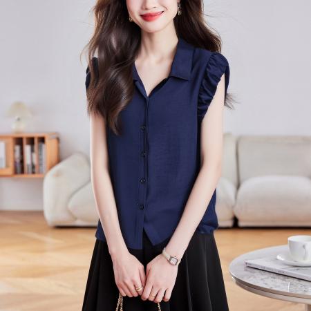 时尚减龄短袖衬衣女夏季新款小个子显瘦百搭上衣女  服裝批發女裝批發服飾貨源