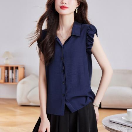 时尚减龄短袖衬衣女夏季新款小个子显瘦百搭上衣女  服裝批發女裝批發服飾貨源