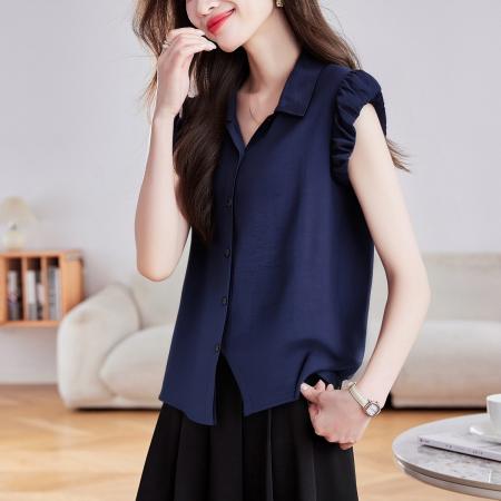 时尚减龄短袖衬衣女夏季新款小个子显瘦百搭上衣女  服裝批發女裝批發服飾貨源