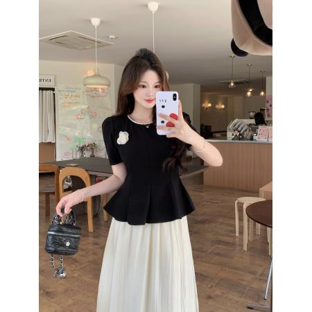 ～夏装搭配一整套大码收腰上衣半身裙子韩系温柔高级两件套装  服裝批發女裝批發服飾貨源