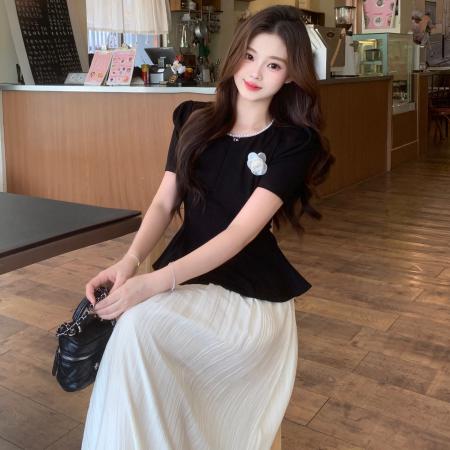 ～夏装搭配一整套大码收腰上衣半身裙子韩系温柔高级两件套装  服裝批發女裝批發服飾貨源