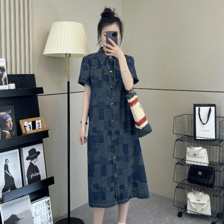 气质连衣裙翻领蝴蝶结宽松显瘦  服裝批發女裝批發服飾貨源