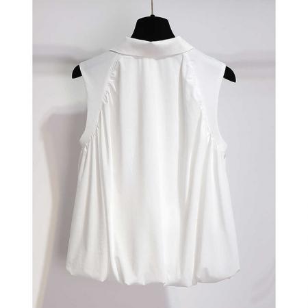 无袖衬衫女夏宽松下摆蓬蓬翻领上衣别致漂亮小衫  服裝批發女裝批發服飾貨源