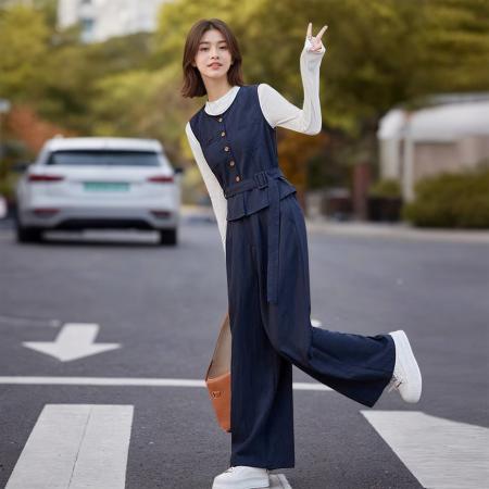 新款港风复古时尚洋气减龄套装女春秋显瘦马甲阔腿裤三件套潮  服裝批發女裝批發服飾貨源