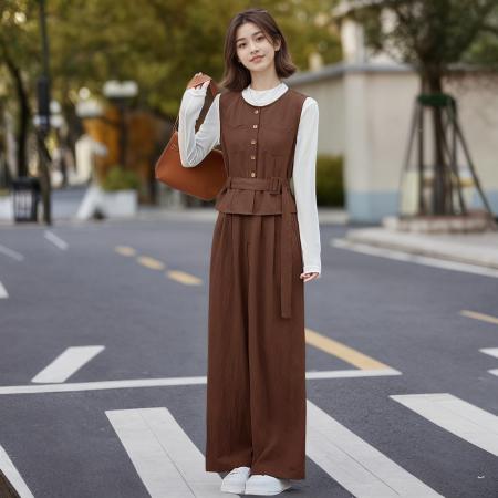 新款港风复古时尚洋气减龄套装女春秋显瘦马甲阔腿裤三件套潮  服裝批發女裝批發服飾貨源