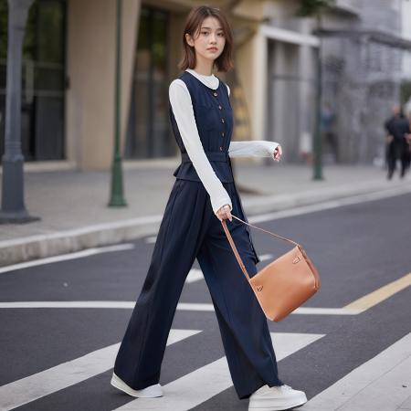 新款港风复古时尚洋气减龄套装女春秋显瘦马甲阔腿裤三件套潮  服裝批發女裝批發服飾貨源