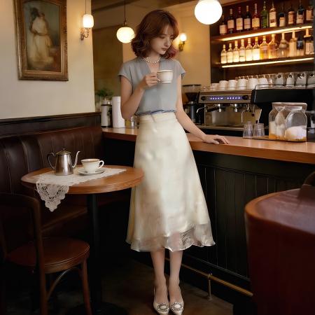 初夏穿搭气质一整套女装新款小个子大方得体裙子夏半身裙套装  服裝批發女裝批發服飾貨源